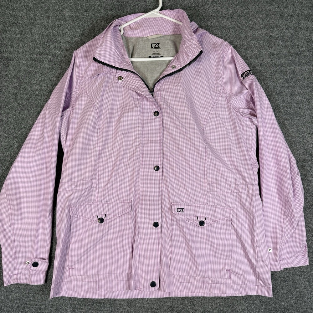Cutter & Buck WeatherTec Rain Jacket Womens XL Pink Gingham Hooded Shell
